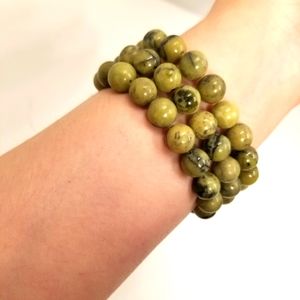 W25 3 real multi green jade stretch bracelets & 3 matching beads Hand Crafted